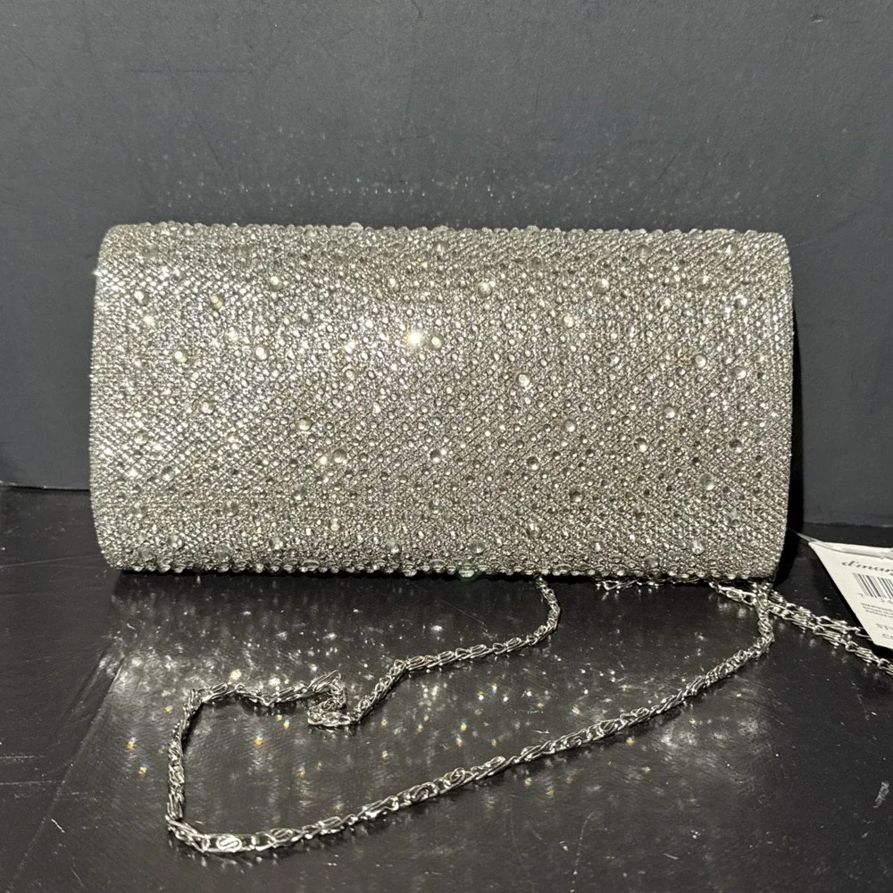 D'Margeaux Evening Bag Mink Envelope Clutch Glitter Crossbody‎ Holiday Party